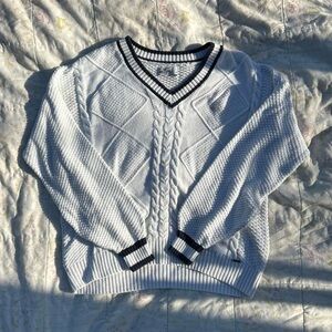 Men's White V-Neck Sweater
